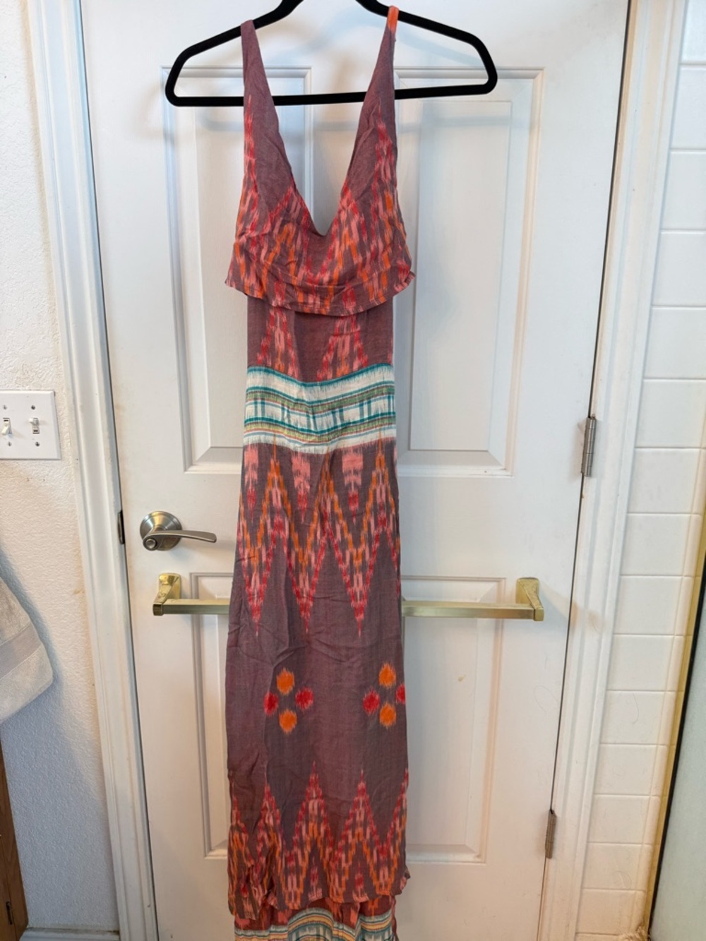 Cleobella Sleeveless Linen Patterned Maxi Dress in Mauve and Coral